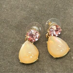 Pink crystal rhinestone cream pearlescent Teardop dangling earrings